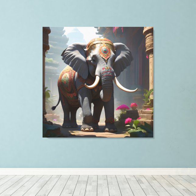 Elephant Folk Art Painting Canvas Print (Insitu(Wood Floor))