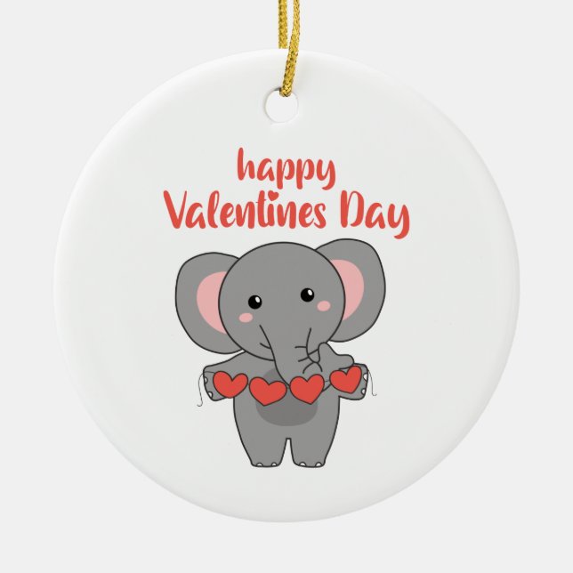 Elephant For Valentine's Day Cute Animals With Ceramic Ornament (Front)
