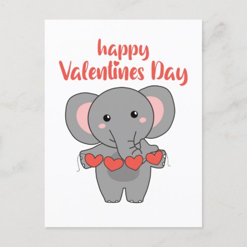 Elephant For Valentines Day Cute Animals With Postcard