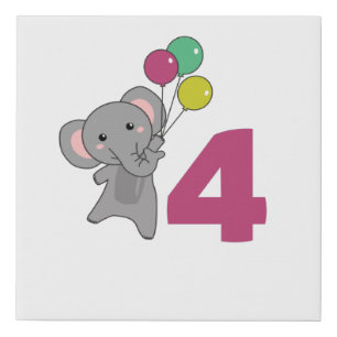 Elephant Fourth Birthday Balloons For Kids Faux Canvas Print