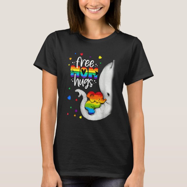 Elephant Free Mom Hugs Rainbow LGBTQ LGBT Pride Mo T-Shirt (Front)
