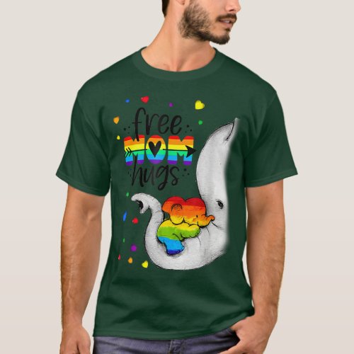Elephant Free Mom Hugs Rainbow LGBTQ LGBT Pride Mo T_Shirt