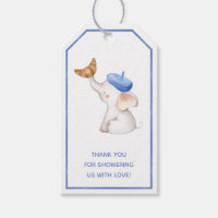 Elephant French Blue Boy Baby Shower Card Gift Tags