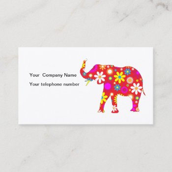 Elephant Funky Retro Floral Custom Business Card by roughcollie at Zazzle