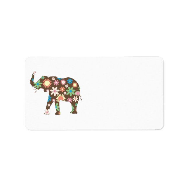 Elephant Funky retro floral flowers address labels (Front)
