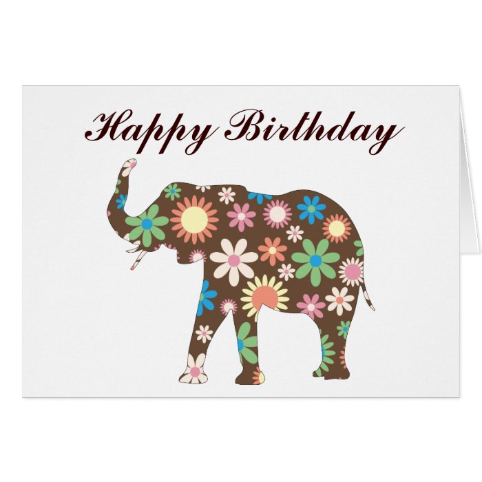 Elephant funky retro floral flowers birthday card