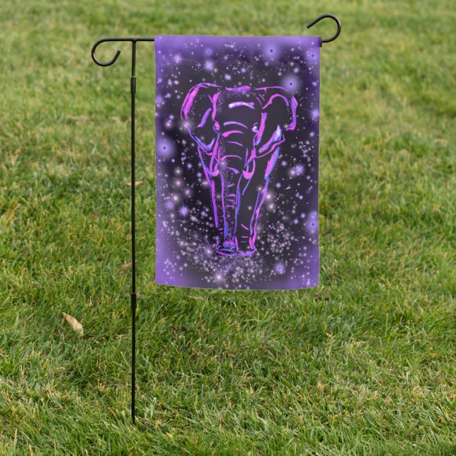 Elephant Garden Flag Purple Pink Starry Night (In SItu)