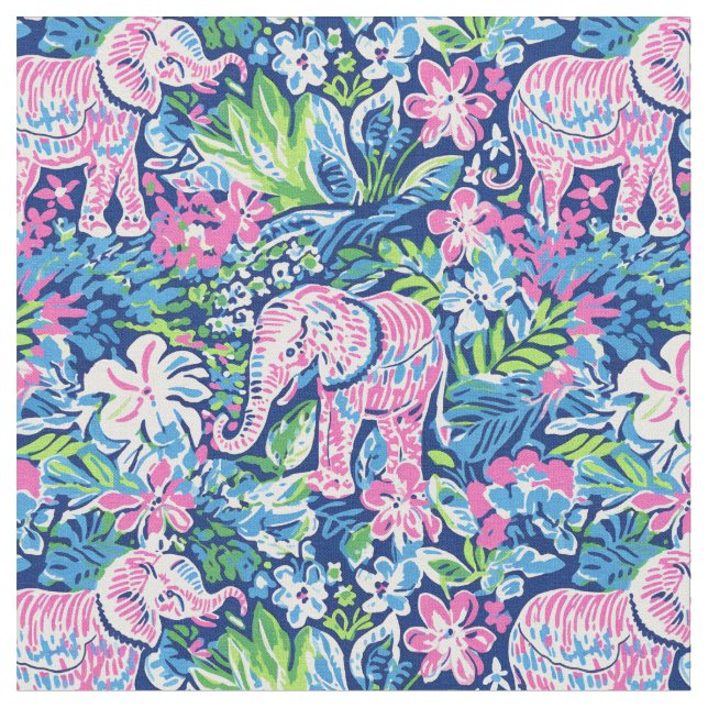 Elephant Garden Parade Fabric (Close Up)