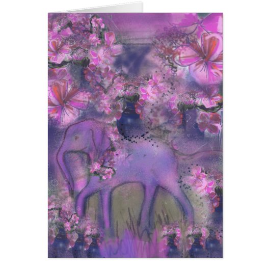 Elephant garlanded with pink flowers cards (Front)
