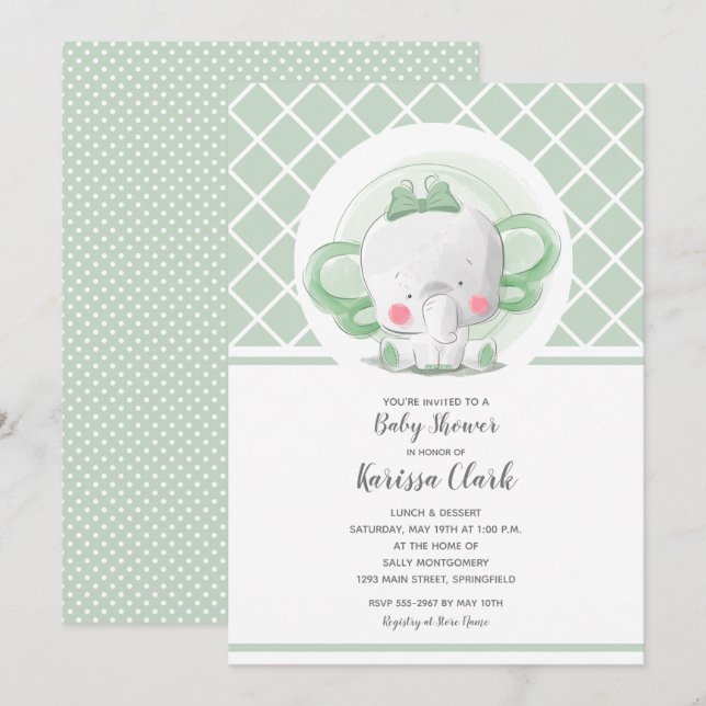 Elephant Gender Neutral Baby Shower Invitation (Front/Back)
