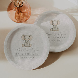 Elephant Gender Neutral Brown Baby Shower Paper Plates