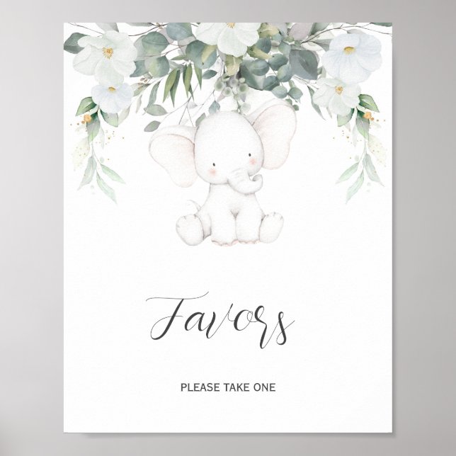 Elephant Gender Neutral Favors Sign (Front)