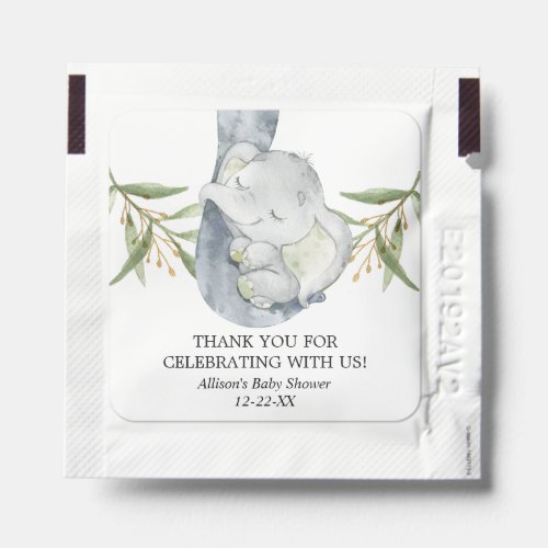 Elephant gender neutral greenery gold baby shower hand sanitizer packet