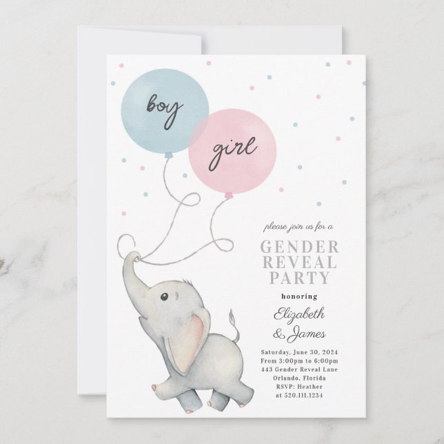Elephant Gender Reveal Baby Invitation (Front)