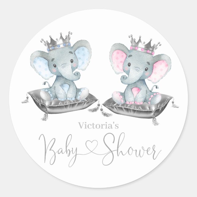 Elephant Gender Reveal Baby Shower  Classic Round Sticker (Front)