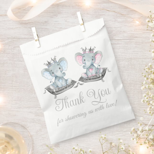 Elephant Gender Reveal Baby Shower Favor Bag (Clipped)