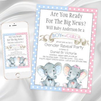 Elephant Gender Reveal Baby Shower Invitations by The_Baby_Boutique at Zazzle