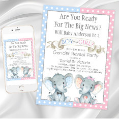 Elephant Gender Reveal Baby Shower Invitations at Zazzle