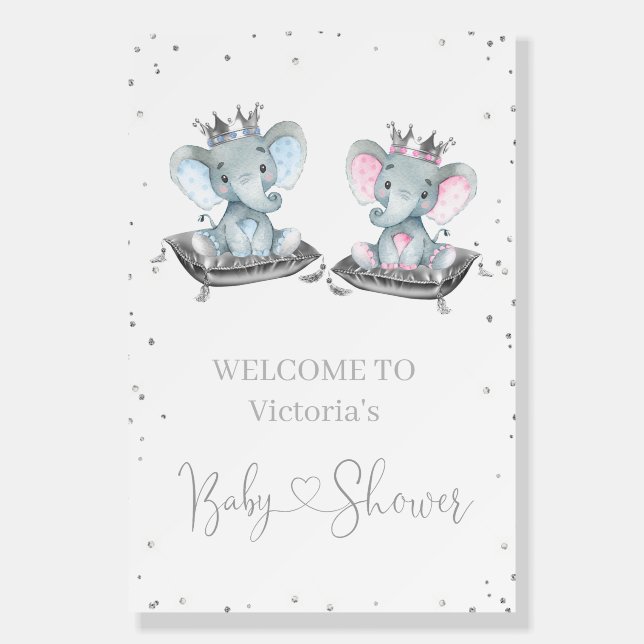 Elephant Gender Reveal Baby Shower Welcome Sign (Front)