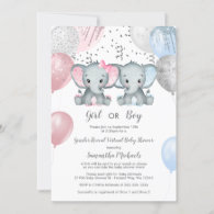 Elephant Gender Reveal Balloon Virtual Baby Shower Invitation