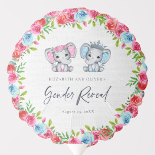 Elephant Gender Reveal Blue and Pink Roses Balloon