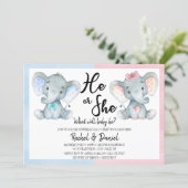 Elephant Gender Reveal He or She Blue Pink Invitation (Standing Front)