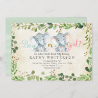 Elephant gender reveal Invitation Greneery