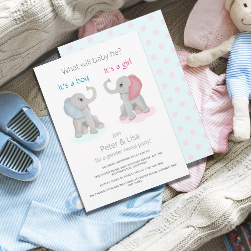 Elephant Gender Reveal Party Baby Shower Invitation