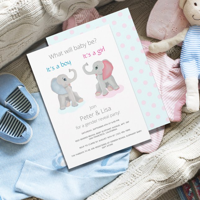 Elephant Gender Reveal Party Baby Shower Invitation (Creator Uploaded)