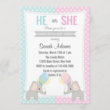 Elephant Gender Reveal Party Invitation by melanileestyle at Zazzle
