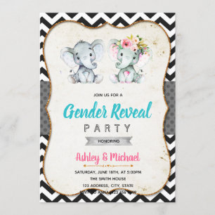 Elephant gender reveal party invitation