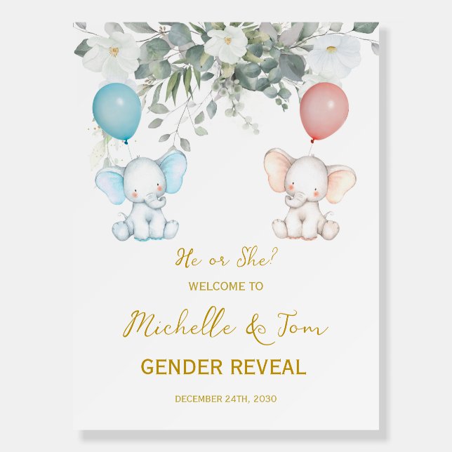 Elephant Gender Reveal Party Welcome Sign (Front)