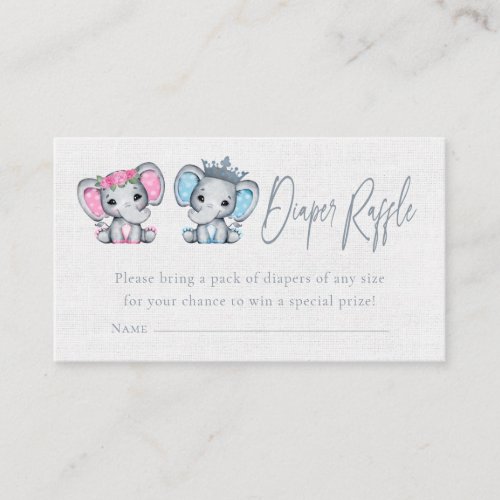 Elephant Gender Reveal Pink  Blue Diaper Raffle Enclosure Card