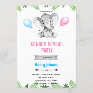 Elephant gender reveal shower invitation