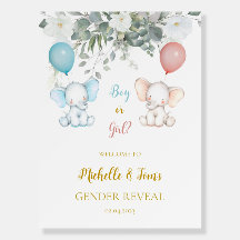 Elephant Gender Reveal Welcome  Foam Board
