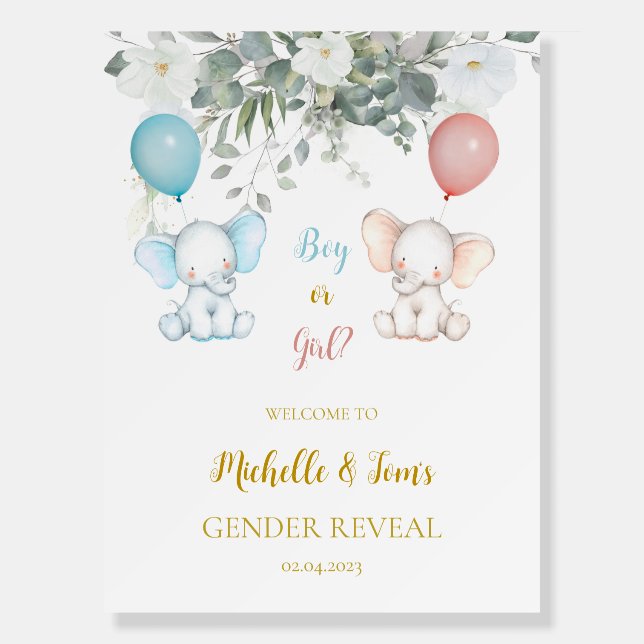 Elephant Gender Reveal Welcome  Foam Board (Front)