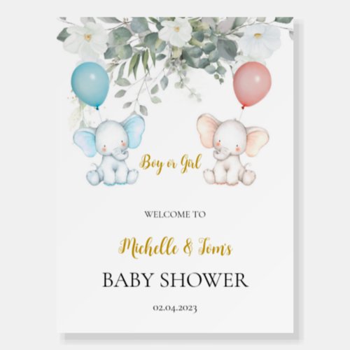 Elephant Gender Reveal Welcome  Foam Board