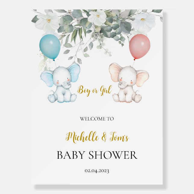 Elephant Gender Reveal Welcome  Foam Board (Front)