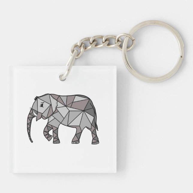 elephant geometric, bishop grey , home decor keychain (Back)