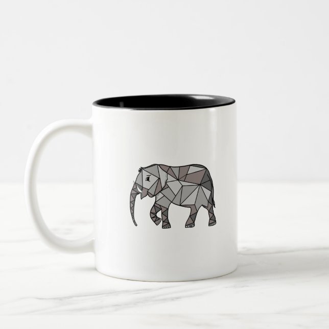 elephant geometric, bishop grey Two-Tone coffee mug (Left)