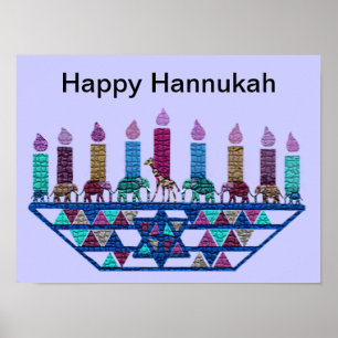 Elephant Geometric Hannukah Menorah Print