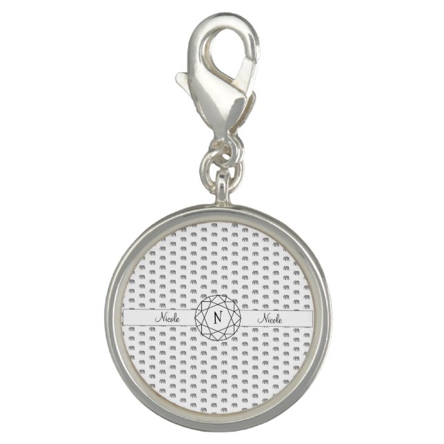 Elephant Geometric Monogram Black and White Charm (Front)