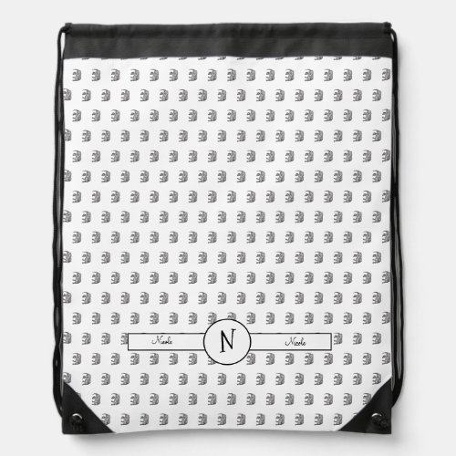 Elephant Geometric Monogram Black and White Drawstring Bag