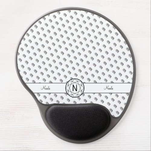 Elephant Geometric Monogram Black and White Gel Mouse Pad