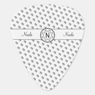 Elephant Geometric Monogram Black and White Guitar Pick