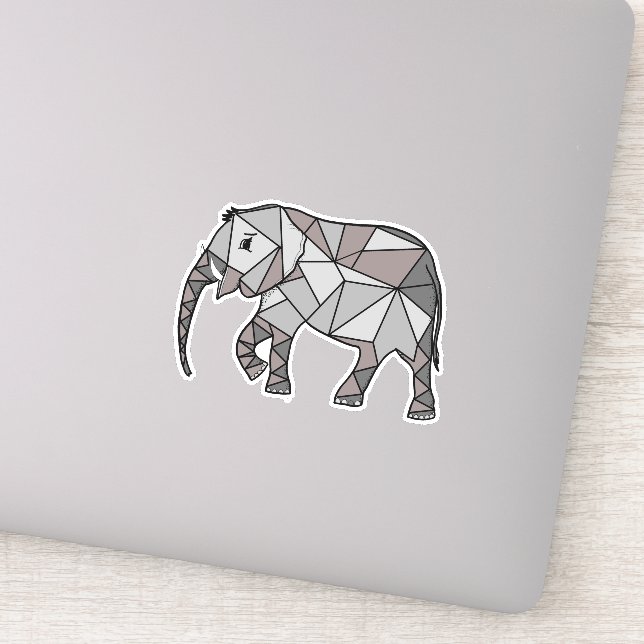 Elephant Geometric Simple Lines White and Black Sticker (Detail)