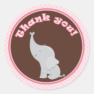 Elephant Gift Favor Label Sticker Pink Brown