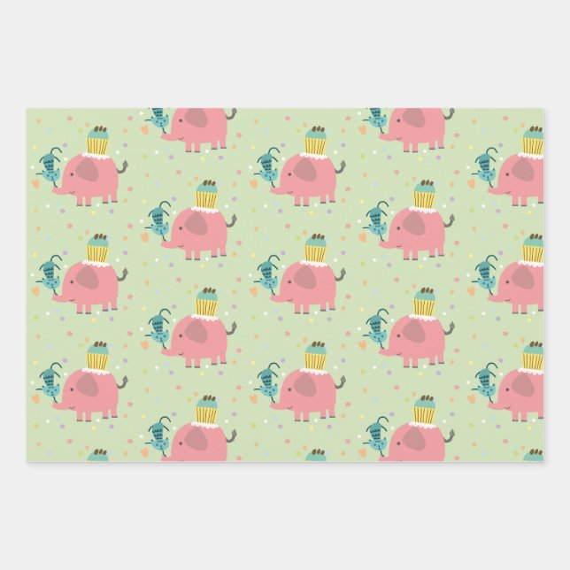 elephant giraf gift wrapping paper sheets (Front 3)