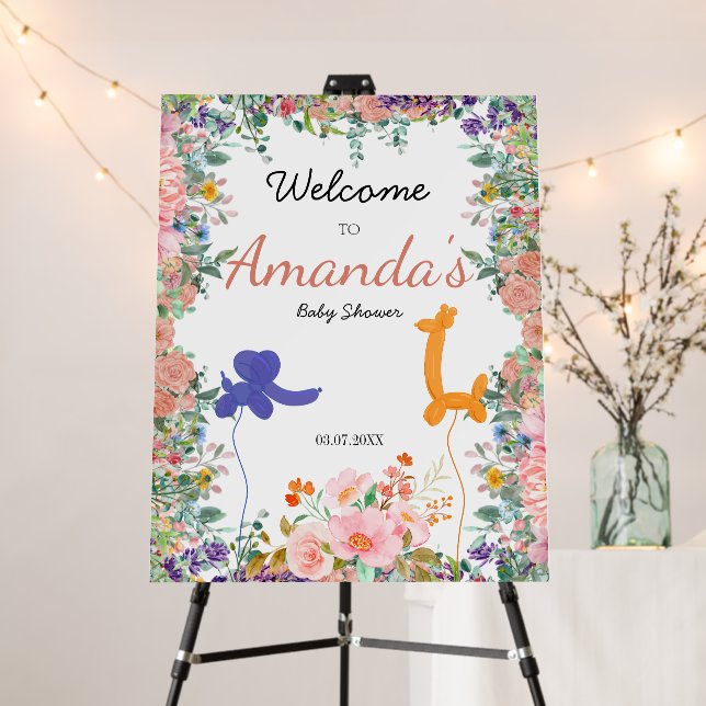 Elephant giraffe balloon floral baby shower Welcom Foam Board (In Situ (Stand))