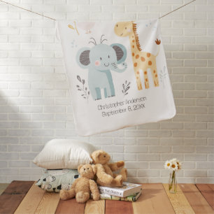 Elephant Giraffe Bird Personalized Birth Stat Cute Baby Blanket